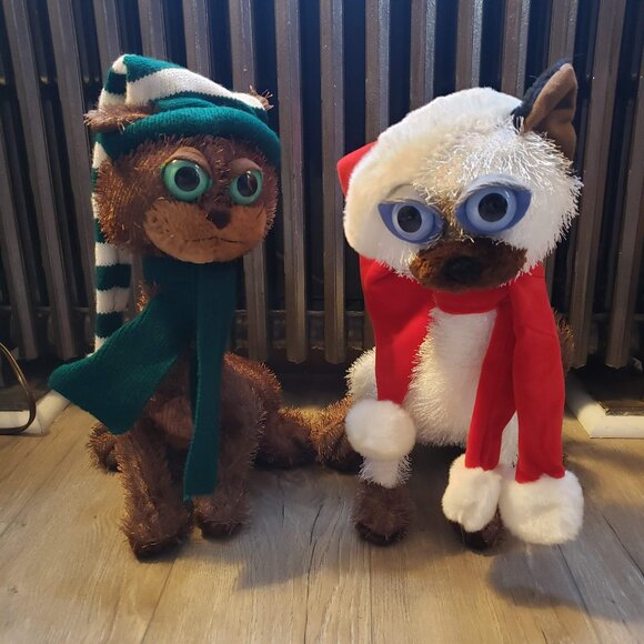 PAIR OF VINTAGE AMERICAN GREETINGS TWISTED WHISKERS CHRISTMAS CATS - Picture 1 of 4